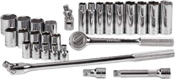 SK - 28 Piece 1/2" Drive Standard Deep Socket Set - 6 Points, 3/8 to 1-1/4", Inch Measurement Standard - Apex Tool & Supply