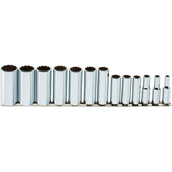 SK - 13 Piece 3/8" Drive Deep Well Socket Set - 12 Points, 1/4" to 1" Range, Inch Measurement Standard - Apex Tool & Supply