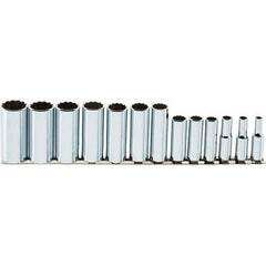 SK - 13 Piece 3/8" Drive Deep Well Socket Set - 12 Points, 1/4" to 1" Range, Inch Measurement Standard - Apex Tool & Supply
