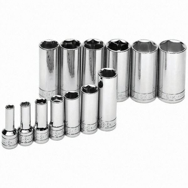 SK - 3/8" Drive Deep Socket Set - 1/4 to 1", Inch Measurement Standard - Apex Tool & Supply