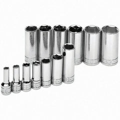 SK - 3/8" Drive Deep Socket Set - 1/4 to 1", Inch Measurement Standard - Apex Tool & Supply