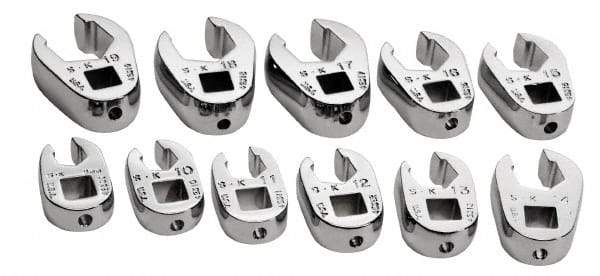 SK - 11 Piece 3/8" Drive Flare Nut Crowfoot Wrench Set - 9 to 19mm, with Tray - Apex Tool & Supply