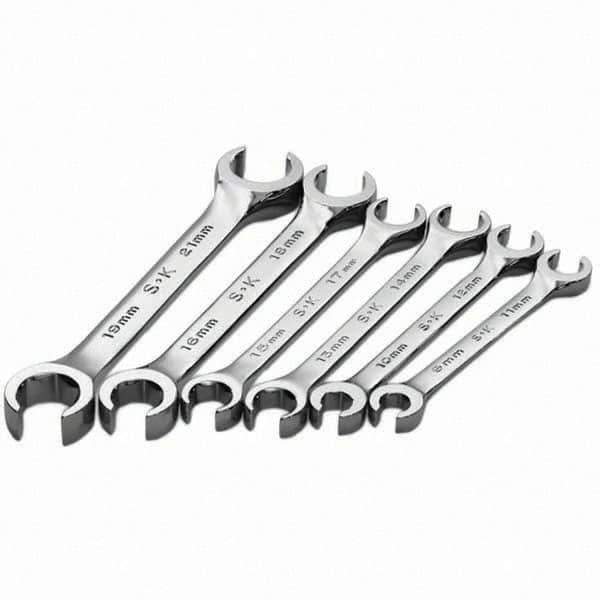 SK - 6 Piece, Flare Nut Wrench Set - Metric System of Measurement, Chrome Finish - Apex Tool & Supply