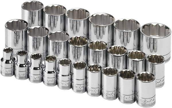 SK - 24 Piece 1/2" Drive Tethered Standard Socket Set - 12 Points, 10 to 36mm, Metric Measurement Standard - Apex Tool & Supply