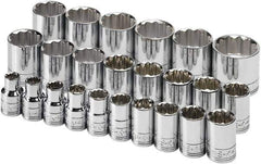 SK - 24 Piece 1/2" Drive Tethered Standard Socket Set - 12 Points, 10 to 36mm, Metric Measurement Standard - Apex Tool & Supply