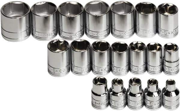 SK - 19 Piece 3/8" Drive Standard Socket Set - 6 Points, 6 to 24mm, Metric Measurement Standard - Apex Tool & Supply