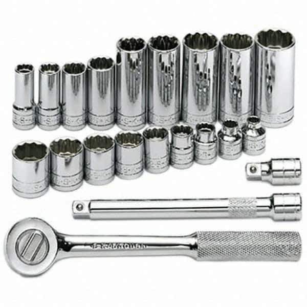 SK - 3/8" Drive Standard Deep Socket Set - 1/4 to 7/8", Inch Measurement Standard - Apex Tool & Supply