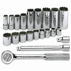 SK - 3/8" Drive Standard Deep Socket Set - 1/4 to 7/8", Inch Measurement Standard - Apex Tool & Supply