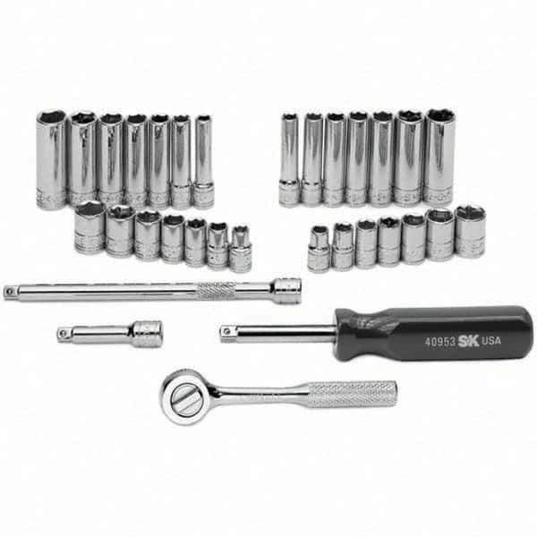 SK - 1/4" Drive Standard Deep Socket Set - 1/4 to 1/2", 6 to 12mm, Inch/Metric Measurement Standard - Apex Tool & Supply