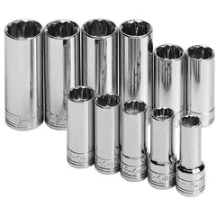 SK - 11 Piece 3/8" Drive Deep Well Socket Set - 12 Points, 9mm to 19mm Range, Metric Measurement Standard - Apex Tool & Supply