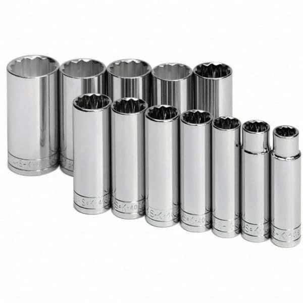 SK - 1/2" Drive Deep Socket Set - 1/2 to 1-1/4", Inch Measurement Standard - Apex Tool & Supply