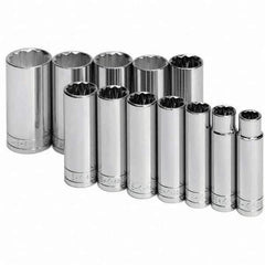 SK - 1/2" Drive Deep Socket Set - 1/2 to 1-1/4", Inch Measurement Standard - Apex Tool & Supply