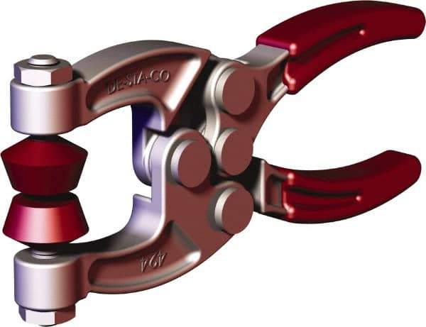 De-Sta-Co - 900 N Load Capacity, 1.08" Throat Depth, 4.63" OAL, Forged Alloy Steel, C Style Plier Clamp - 0.29" Max Jaw Capacity, M6 Spindle, 2.06" Open Throat Height, Red Handle, Spindle End - Apex Tool & Supply