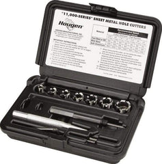 Hougen - 10 Piece, 8 to 20mm Cutter Diam, 1/4" Cutting Depth, High Speed Steel Annular Cutter Set - Bright Finish, 3/8" Shank Diam, 8, 10, 12, 14, 16, 18, 20mm Cutter Diams - Apex Tool & Supply