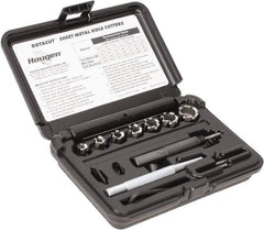 Hougen - 10 Piece, 5/16 to 3/4" Cutter Diam, 1/4" Cutting Depth, High Speed Steel Annular Cutter Set - Bright Finish, 3/8" Shank Diam, 5/16, 3/8, 7/16, 1/2, 9/16, 5/8, 3/4" Cutter Diams - Apex Tool & Supply