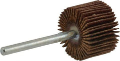 Merit Abrasives - 3/4" Diam x 1/2" Face Width, Fine Aluminum Oxide Coated Mounted Flap Wheel - 1/8" Shank Mount, 120 Grit, Cloth Backing, 35,000 Max RPM - Apex Tool & Supply