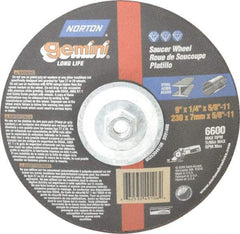 Norton - 24 Grit, 9" Wheel Diam, 1/4" Wheel Thickness, Type 28 Depressed Center Wheel - Aluminum Oxide, 6,600 Max RPM, Compatible with Angle Grinder - Apex Tool & Supply