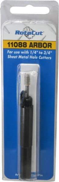 Hougen - 1/4 to 3/4" Tool Diam Compatibility, Straight Shank, Steel Integral Pilot Pin, Hole Cutting Tool Arbor - 3/8" Min Chuck, Threaded Shank Attachment, For RotaCut 11000 Series Hole Cutters - Apex Tool & Supply