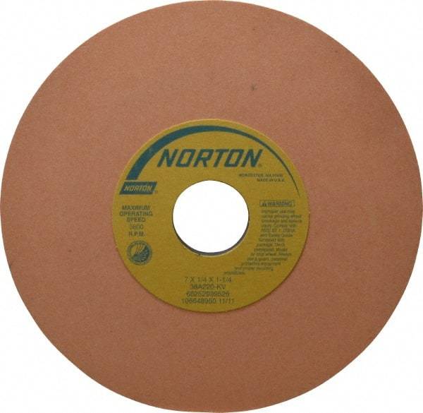 Norton - 7" Diam x 1-1/4" Hole x 1/4" Thick, K Hardness, 220 Grit Surface Grinding Wheel - Aluminum Oxide, Type 1, Very Fine Grade, 3,600 Max RPM, Vitrified Bond, No Recess - Apex Tool & Supply