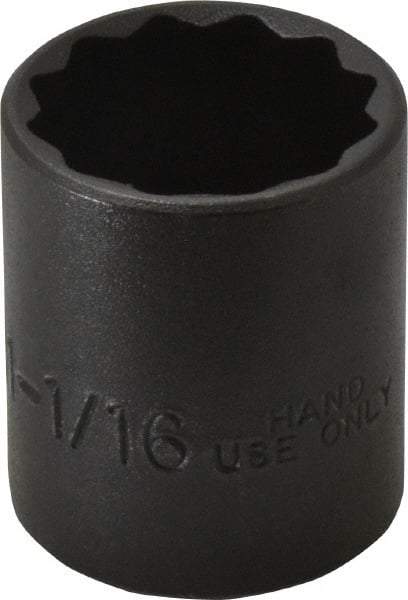 Proto - 1-1/16", 1/2" Drive, Standard Hand Socket - 12 Points, 1-5/8" OAL, Alloy Steel, Black Finish - Apex Tool & Supply