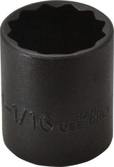 Proto - 1-1/16", 1/2" Drive, Standard Hand Socket - 12 Points, 1-5/8" OAL, Alloy Steel, Black Finish - Apex Tool & Supply