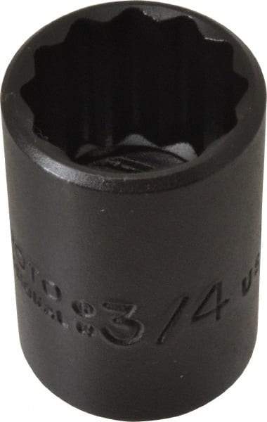 Proto - 3/4", 1/2" Drive, Standard Hand Socket - 12 Points, 1-1/2" OAL, Alloy Steel, Black Finish - Apex Tool & Supply