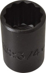 Proto - 3/4", 1/2" Drive, Standard Hand Socket - 12 Points, 1-1/2" OAL, Alloy Steel, Black Finish - Apex Tool & Supply