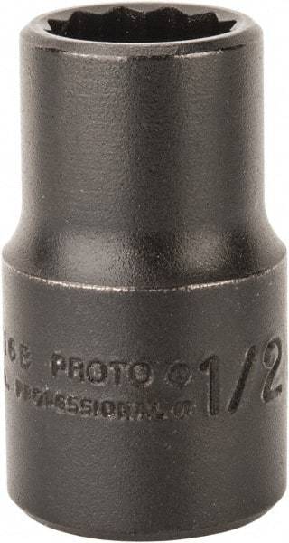 Proto - 1/2", 1/2" Drive, Standard Hand Socket - 12 Points, 1-1/2" OAL, Alloy Steel, Black Finish - Apex Tool & Supply