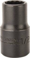Proto - 1/2", 1/2" Drive, Standard Hand Socket - 12 Points, 1-1/2" OAL, Alloy Steel, Black Finish - Apex Tool & Supply