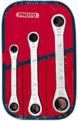Proto - 3 Piece, 3/8" to 11/16", 12 Point Ratcheting Box Wrench Set - Inch Measurement Standard, Chrome Finish, Comes in Pouch - Apex Tool & Supply