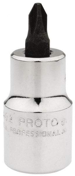 Proto - 1/2" Drive, 5/16" Wide, #2 Point, Phillips Screwdriver Socket - 2-5/32" OAL - Apex Tool & Supply