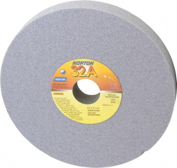 Norton - 8" Diam x 1-1/4" Hole x 1" Thick, K Hardness, 60 Grit Surface Grinding Wheel - Aluminum Oxide, Type 1, Medium Grade, 3,600 Max RPM, Vitrified Bond, No Recess - Apex Tool & Supply