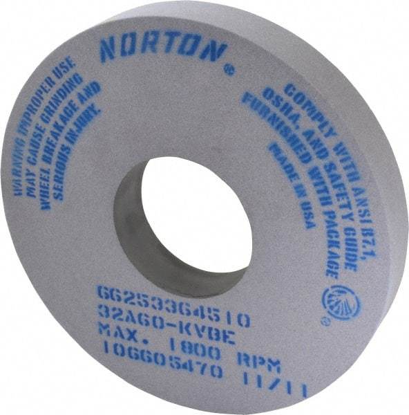 Norton - 14" Diam x 5" Hole x 2" Thick, K Hardness, 60 Grit Surface Grinding Wheel - Aluminum Oxide, Type 1, Medium Grade, 1,800 Max RPM, Vitrified Bond, No Recess - Apex Tool & Supply