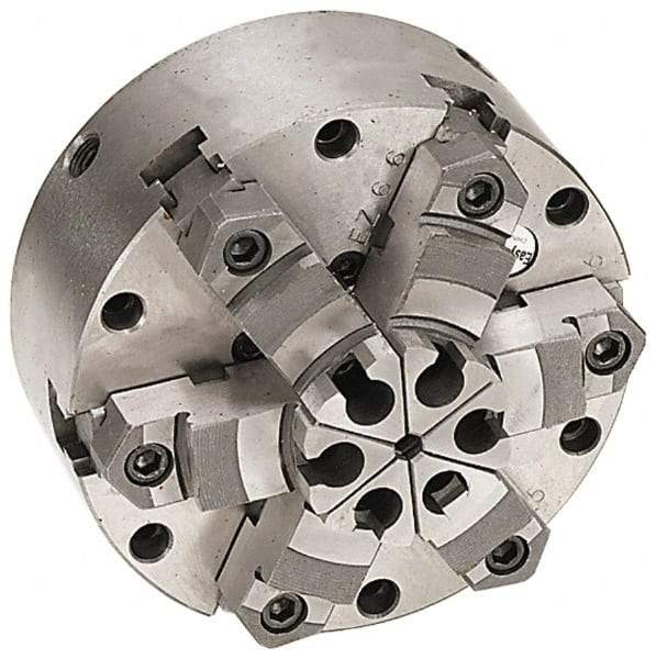 Pratt Burnerd America - 6 Jaws, 16" Diam, Self Centering Manual Lathe Chuck - Plain Back Mount Spindle, Adjustable, Reversible, 1,300 Max RPM, 4.56" Through Hole Diam, Forged Steel - Apex Tool & Supply