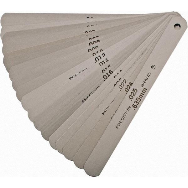 Precision Brand - 20 Piece, 0.001 to 0.025" Thick, Parallel Feeler Gage Set - 5" Leaf Length, 1/2" Wide, Steel - Apex Tool & Supply