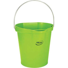 Vikan - 3 Gal, 12-1/2" High, Polypropylene Round Lime Green Single Pail with Pour Spout - Handle Included, 12.81" Top Diam - Apex Tool & Supply