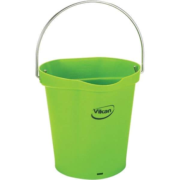 Vikan - 1-1/2 Gal, 7.1" High, Polypropylene Round Lime Green Single Pail with Pour Spout - Handle Included, 10" Top Diam - Apex Tool & Supply