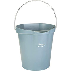 Vikan - 3 Gal, 12-1/2" High, Polypropylene Round Gray Single Pail with Pour Spout - Handle Included, 12.81" Top Diam - Apex Tool & Supply