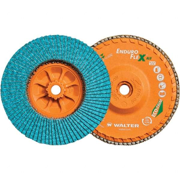 WALTER Surface Technologies - 80 Grit, 6" Disc Diam, 5/8-11 Center Hole, Type 27 Zirconia Alumina Flap Disc - 10,200 Max RPM, Polyester Backing, Arbor Attaching System, Coated - Apex Tool & Supply