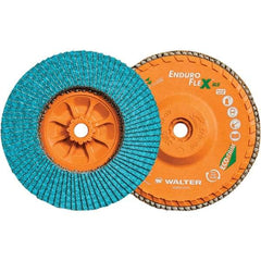WALTER Surface Technologies - 80 Grit, 6" Disc Diam, 5/8-11 Center Hole, Type 27 Zirconia Alumina Flap Disc - 10,200 Max RPM, Polyester Backing, Arbor Attaching System, Coated - Apex Tool & Supply