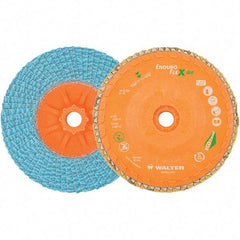 WALTER Surface Technologies - 80 Grit, 4-1/2" Disc Diam, 5/8-11 Center Hole, Type 27 Zirconia Alumina Flap Disc - 13,300 Max RPM, Polyester Backing, Arbor Attaching System, Coated - Apex Tool & Supply