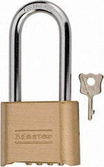 Master Lock - 2" Body Width, 2-1/4" Shackle Clearance, Solid Brass Combination Lock - 5/16" Shackle Diam, 1" Shackle Width - Apex Tool & Supply