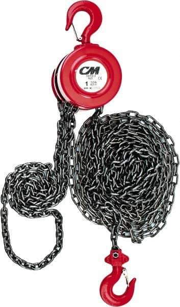 CM - 2,000 Lb Lifting Capacity, 15' Lift Height, Hand Hoist - Made from Chain, 37' Overhaul to Lift 1', 77 Lb Avg Pull to Lift Rated Load, 1 Chain - Apex Tool & Supply