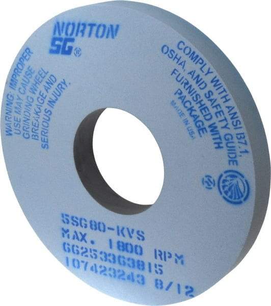 Norton - 14" Diam x 5" Hole x 1-1/2" Thick, K Hardness, 80 Grit Surface Grinding Wheel - Ceramic, Type 1, Medium Grade, 1,800 Max RPM, Vitrified Bond, No Recess - Apex Tool & Supply