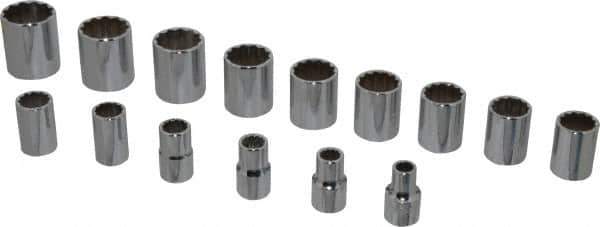 Proto - 15 Piece 1/2" Drive Socket Set - 12 Points, 3/8" to 1-1/4" Range, Inch Measurement Standard - Apex Tool & Supply