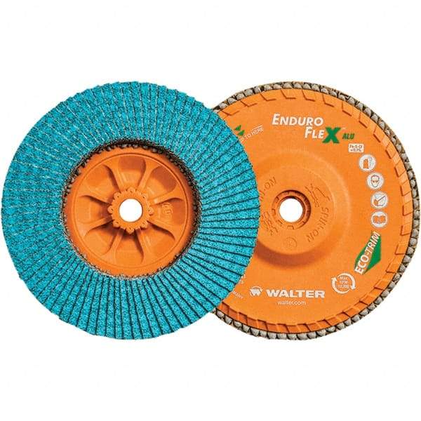 WALTER Surface Technologies - 60 Grit, 6" Disc Diam, 5/8-11 Center Hole, Type 27 Zirconia Alumina Flap Disc - 10,200 Max RPM, Polyester Backing, Arbor Attaching System, Coated - Apex Tool & Supply