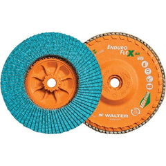 WALTER Surface Technologies - 60 Grit, 6" Disc Diam, 5/8-11 Center Hole, Type 27 Zirconia Alumina Flap Disc - 10,200 Max RPM, Polyester Backing, Arbor Attaching System, Coated - Apex Tool & Supply