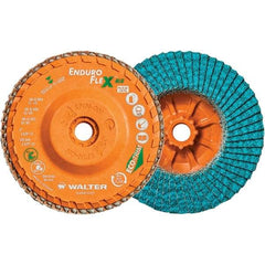 WALTER Surface Technologies - 80 Grit, 5" Disc Diam, 5/8-11 Center Hole, Type 27 Zirconia Alumina Flap Disc - 12,200 Max RPM, Polyester Backing, Arbor Attaching System, Coated - Apex Tool & Supply