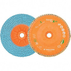 WALTER Surface Technologies - 40 Grit, 6" Disc Diam, 5/8-11 Center Hole, Type 27 Zirconia Alumina Flap Disc - 10,200 Max RPM, Polyester Backing, Arbor Attaching System, Coated - Apex Tool & Supply