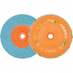 WALTER Surface Technologies - 40 Grit, 4-1/2" Disc Diam, 5/8-11 Center Hole, Type 27 Zirconia Alumina Flap Disc - 13,300 Max RPM, Polyester Backing, Arbor Attaching System, Coated - Apex Tool & Supply